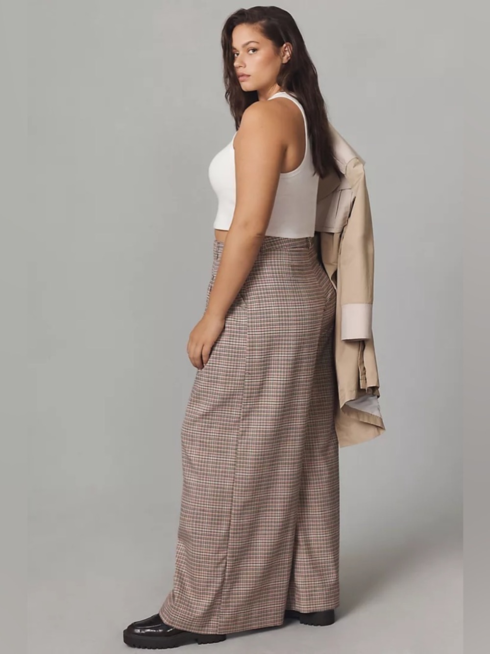Maeve The Avery Pleated Wide-Leg Trousers Plaid in Ivory Combo - Size 8 - Picture 7 of 12